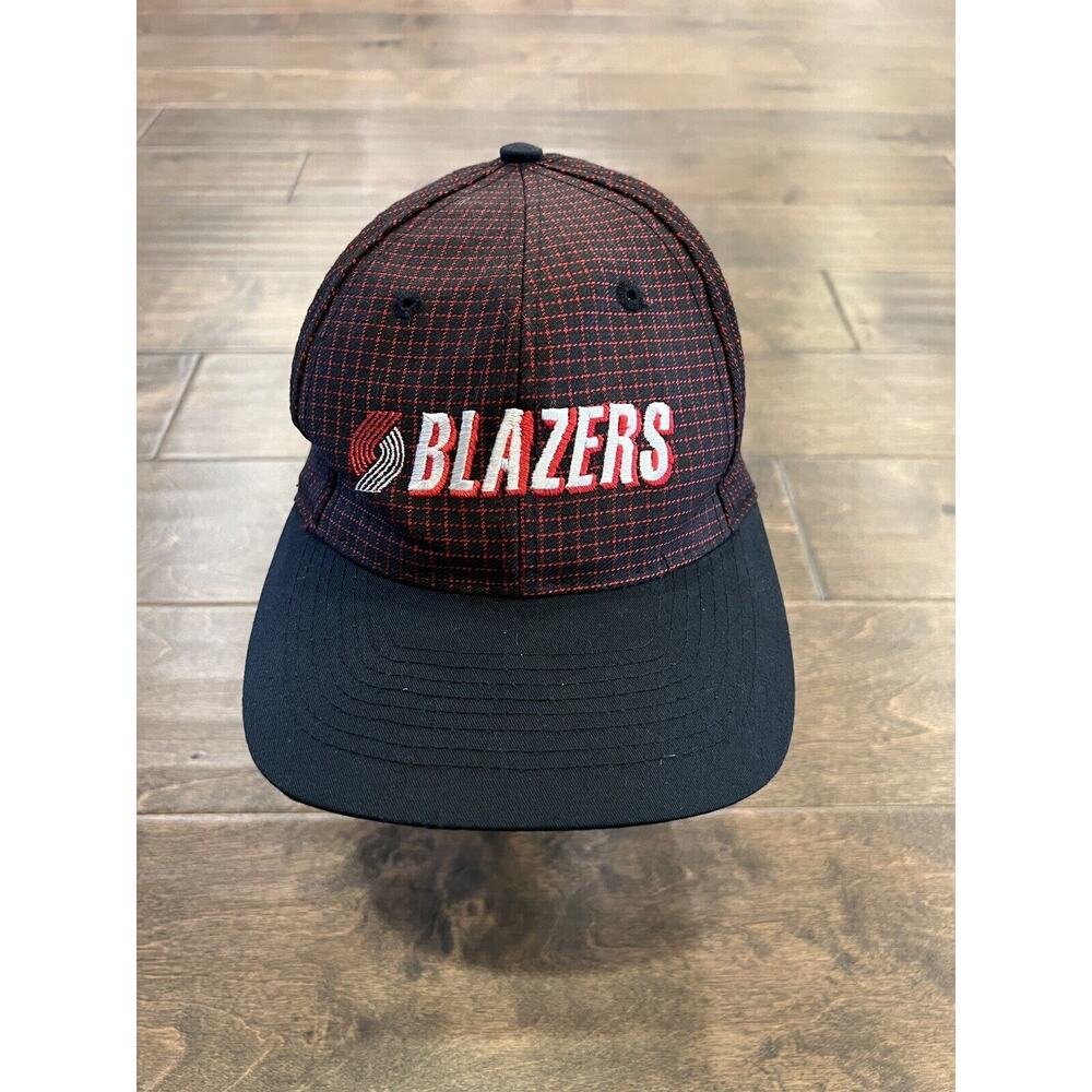 Vtg Logo 7 Black Red Plaid NBA Portland Trailblazers Adjustable Snapback Hat Cap - Picture 2 of 8